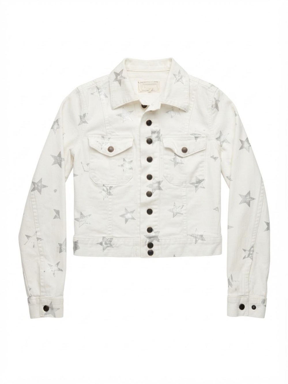 Current/Elliott The Snap Jacket White Metallic Stars Denim Trucker Size 0 / XS